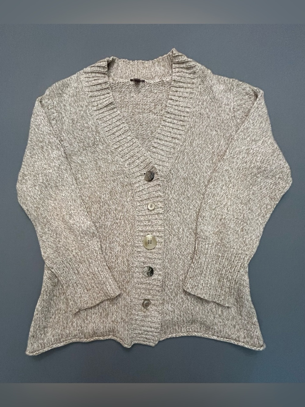 J. Jill Heathered‎ Taupe Button-Front Knit Cardigan with MisMatched Buttons
